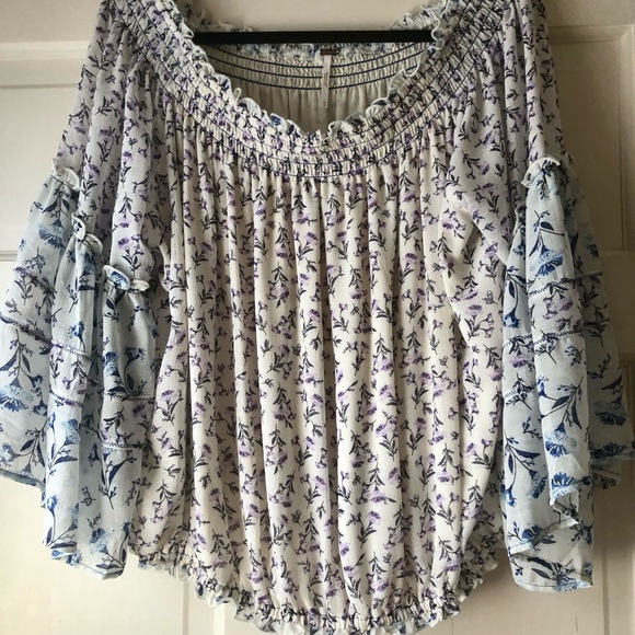 Free People Rose Valley Off the Shoulder Floral Blouse - Lavender and Indigo - Picture 1 of 5